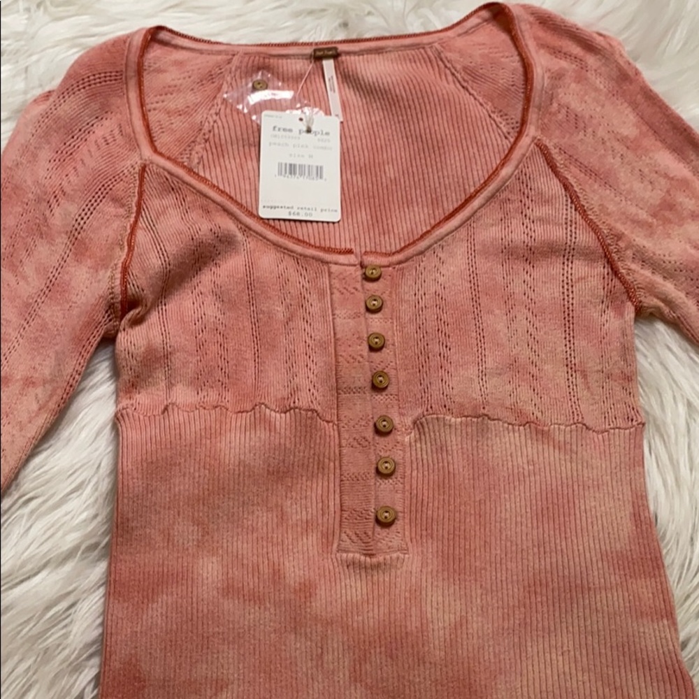 Free People Peach/Pink  Combo Shirt w/ Buttons - Picture 4 of 6